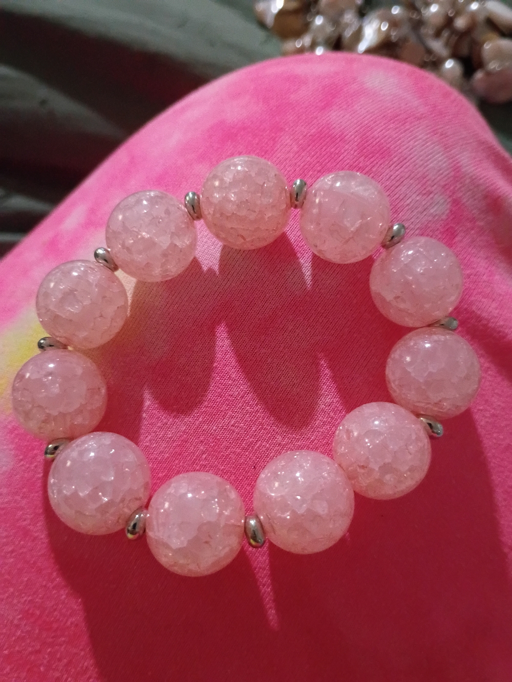 Pink Crackle Bead Stretch Bracelet - Women Jewelry